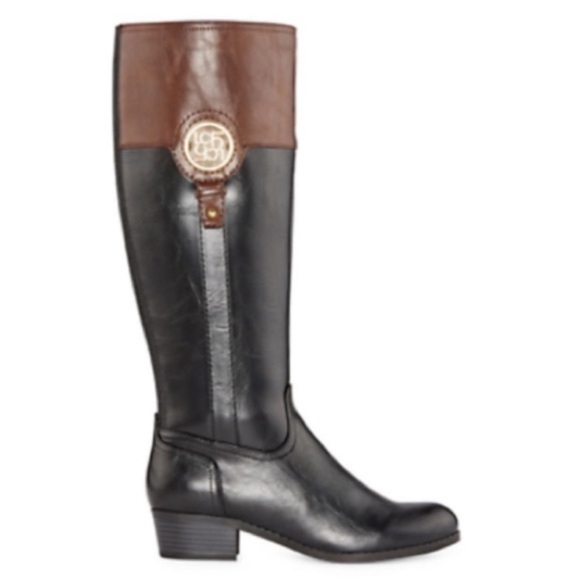 Wide Calf Boots Liz Claiborne Tilia Black Brown Riding Boots Size 9 1/2 W - Picture 3 of 16